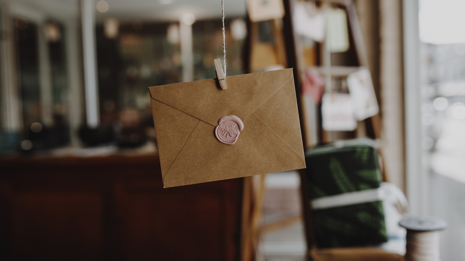 Brown paper with silver round pendant